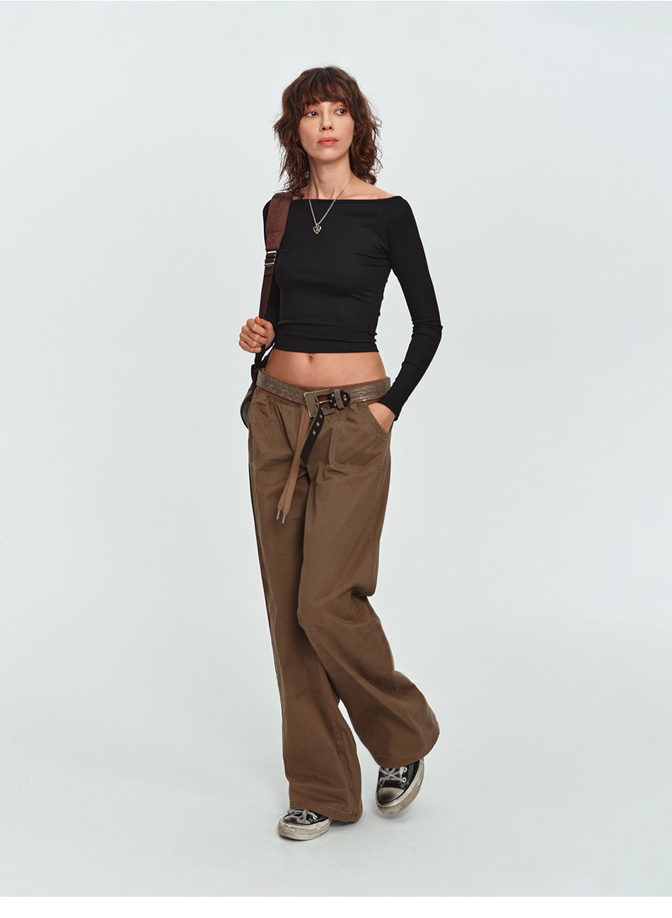 MADWITCH OFF-SHOULDER RIBBED CROPPED LONG-SLEEVE TOP #2026105