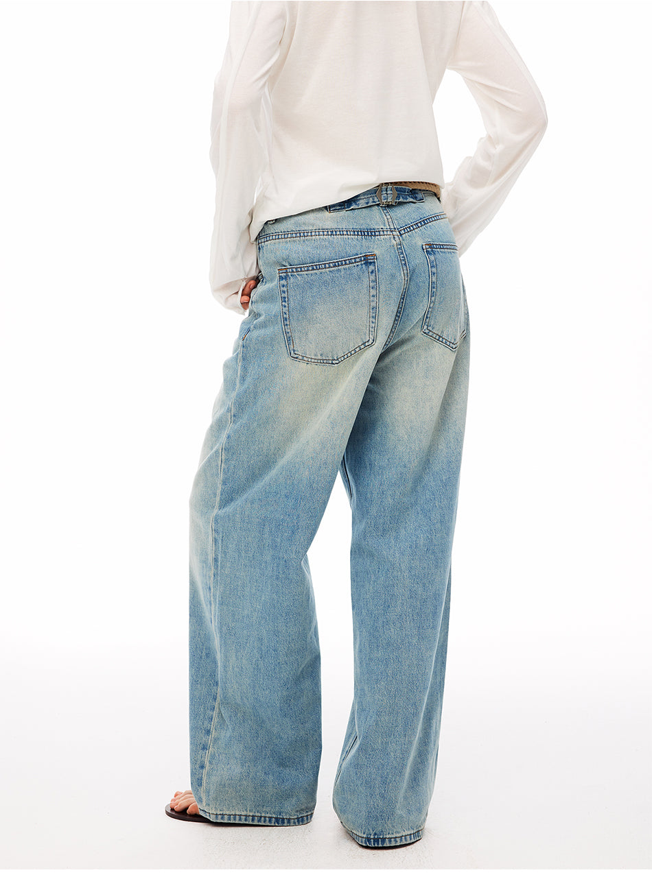 MADWITCH WASHED BUCKLE-BACK WIDE-LEG JEANS #CK9828