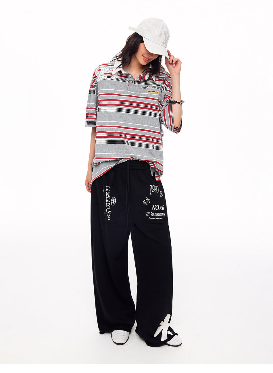MADWITCH VINTAGE GRAPHIC DISTRESSED WIDE-LEG SWEATPANTS #CK61086