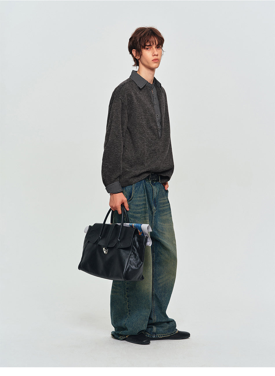 MADWITCH LAYERED CONTRAST-COLLAR POLO SWEATSHIRT #880661