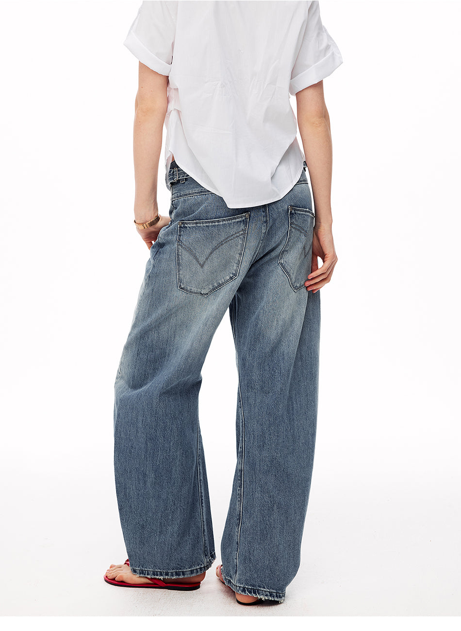 MADWITCH WASHED BUCKLE-BACK CURVED JEANS #CK9830