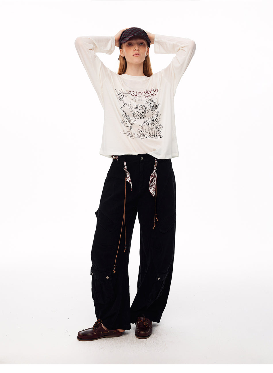 MADWITCH WASHED CURVED-LEG CARGO TROUSERS #5869