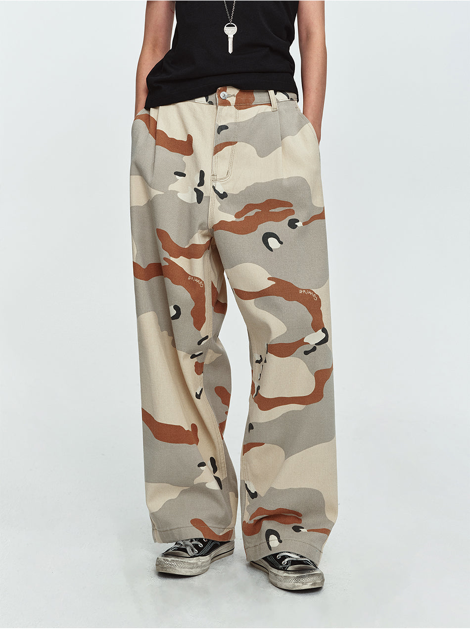 MADWITCH DESERT-CAMO WIDE-LEG RELAXED PANTS #Z353