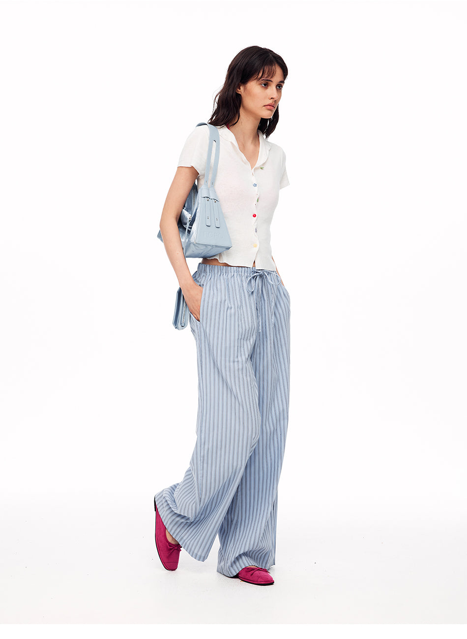 MADWITCH STRIPED DRAWSTRING SLOUCHY WIDE-LEG PANTS #CK61056