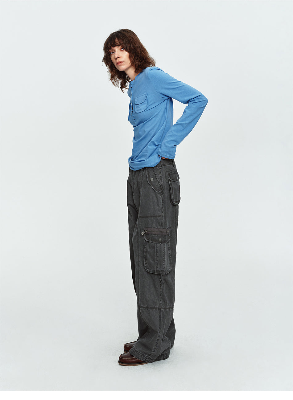 MADWITCH LYOCELL-BLEND DUAL-POCKET HENLEY SHIRT #MD26801C