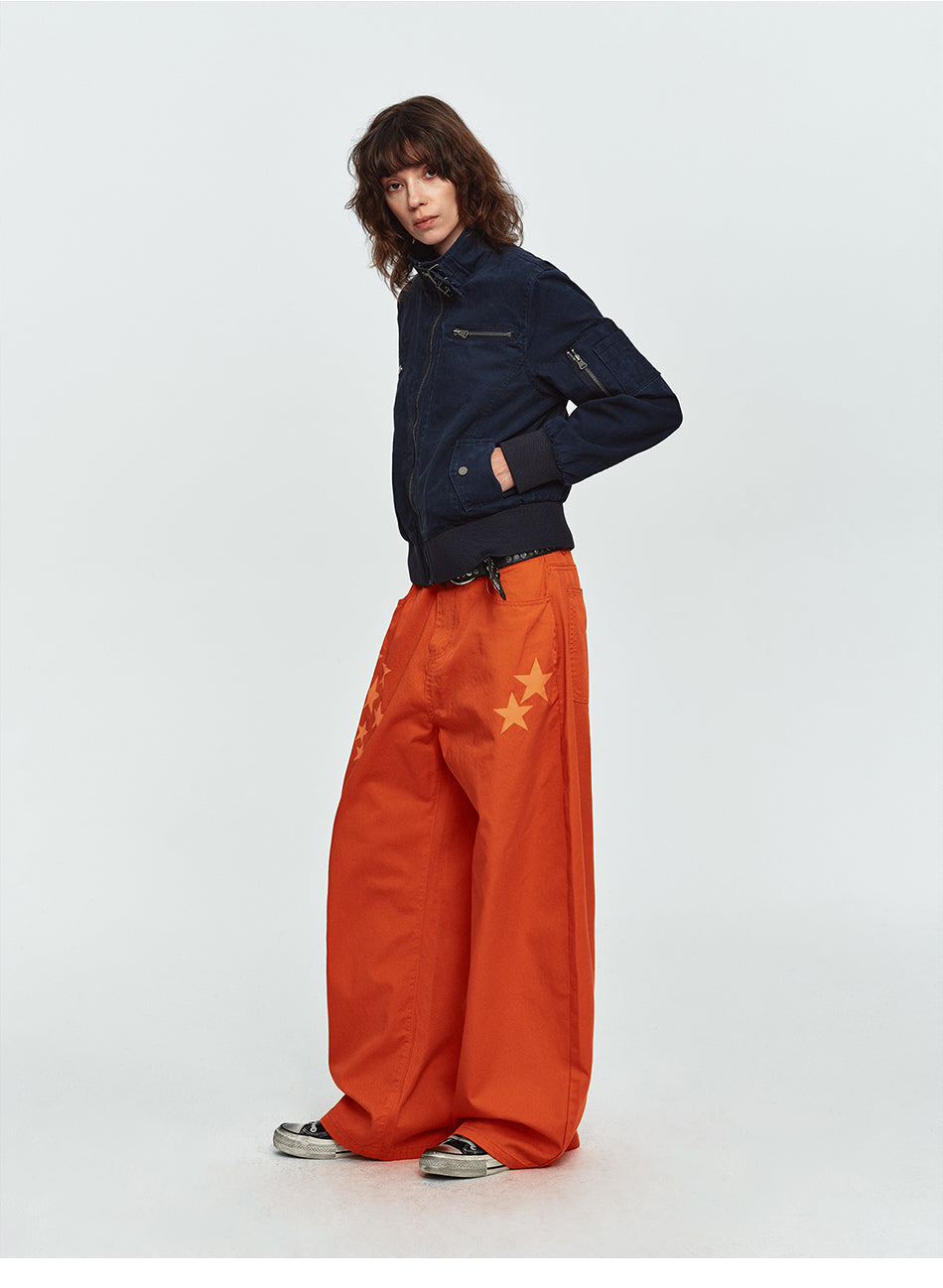 MADWITCH STAR-PRINT WASHED WIDE-LEG TROUSERS #G60156