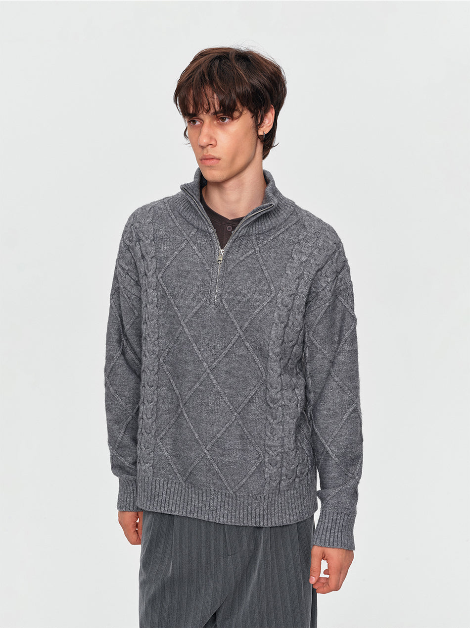 MADWITCH HALF-ZIP ARGYLE KNIT SWEATER #AW26825