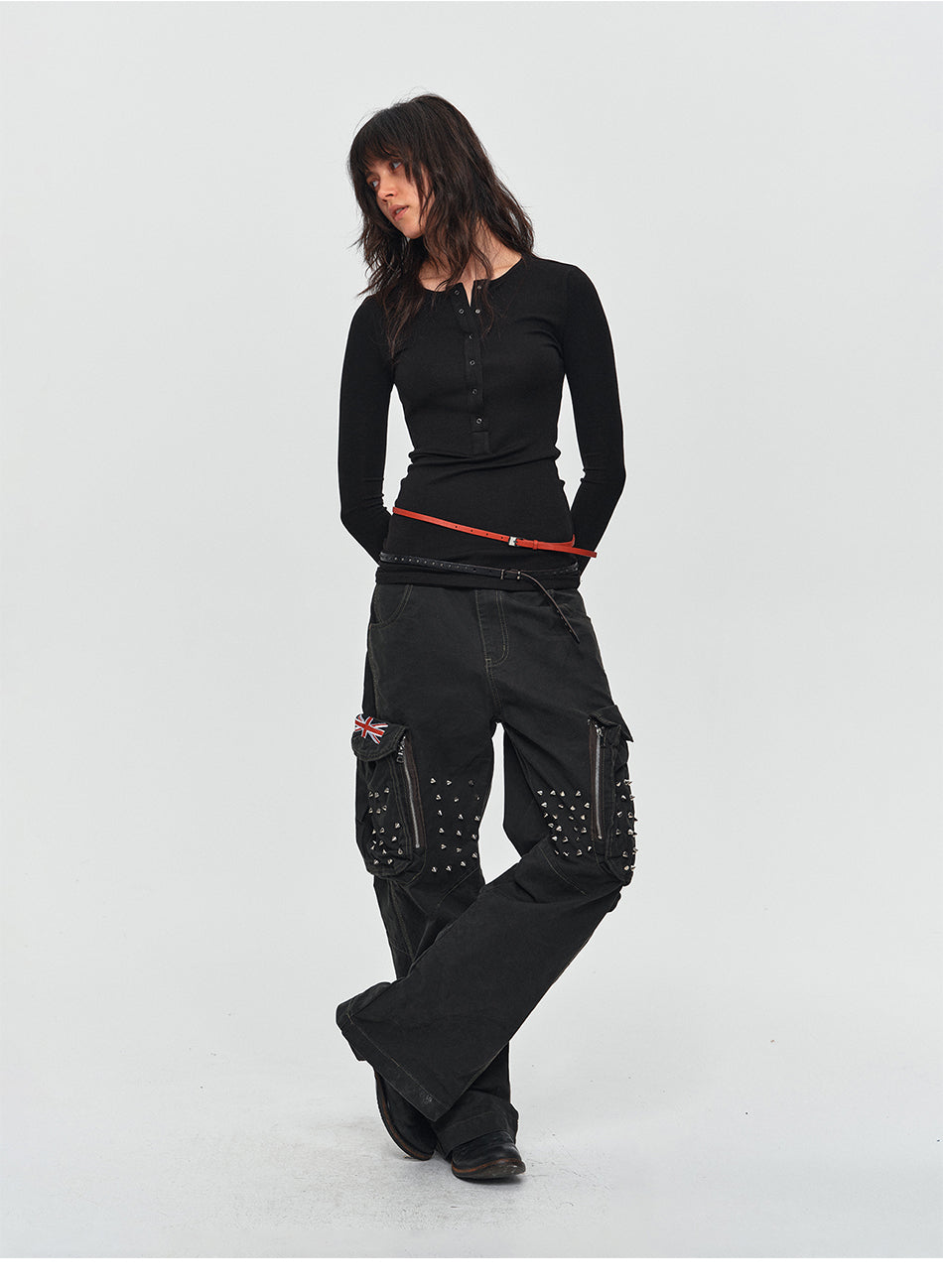 MADWITCH CONTRAST STRIPED HENLEY TEE #L2026288
