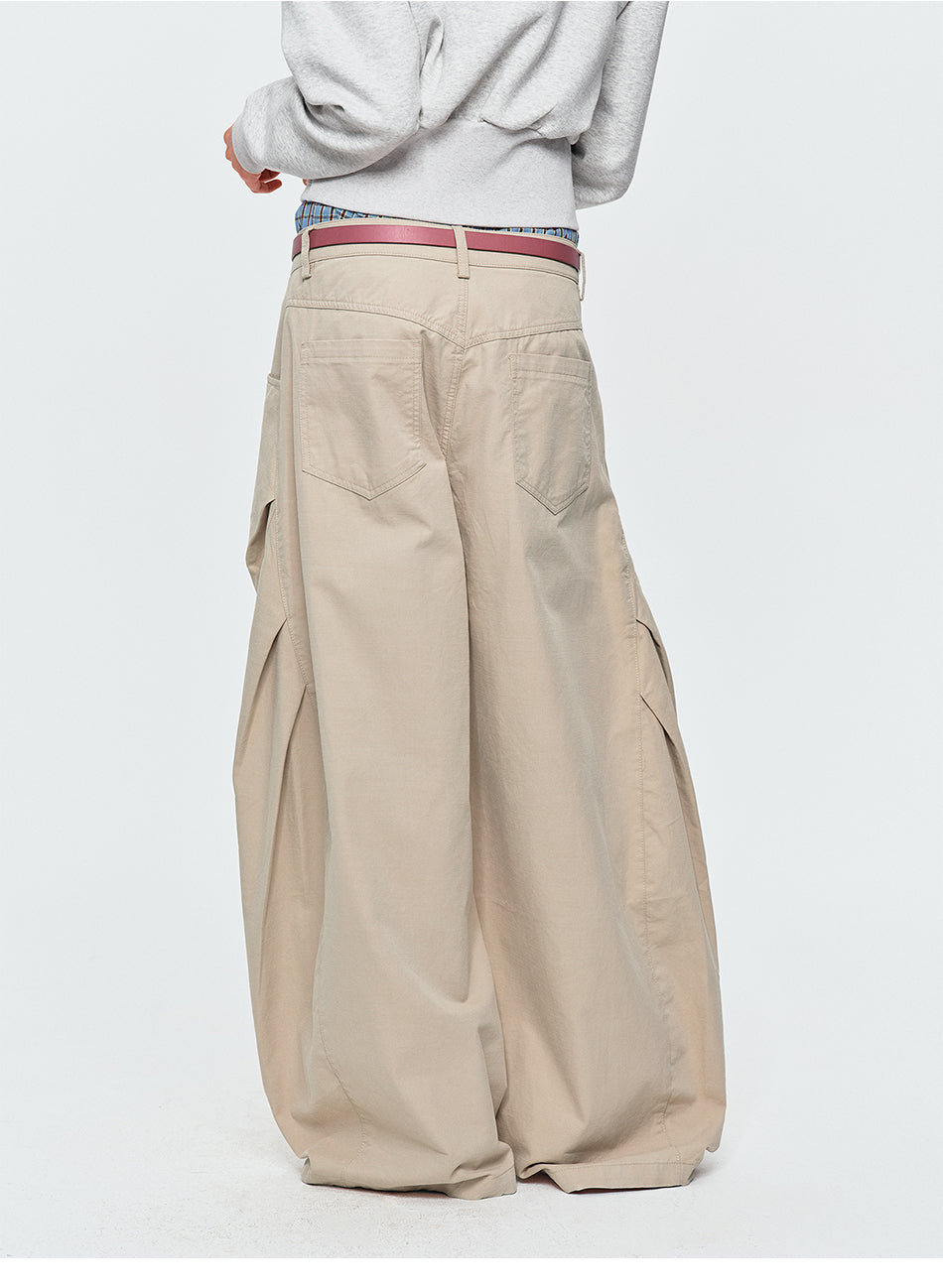 MADWITCH DOUBLE-PLEATED CURVED WIDE-LEG PANTS #A638