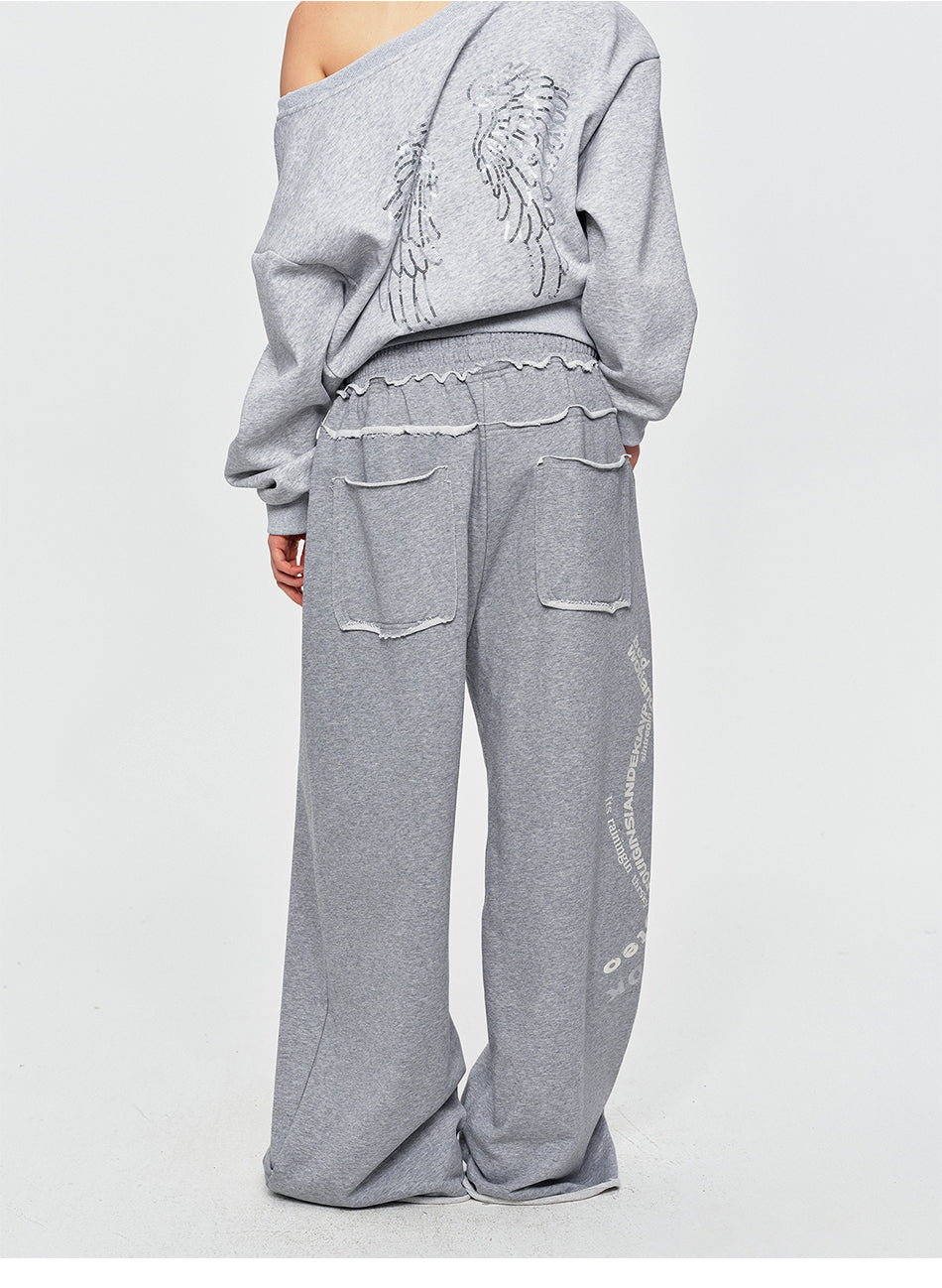 MADWITCH DISTRESSED GRAPHIC WIDE-LEG SWEATPANTS #C1035