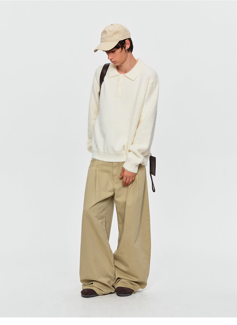 MADWITCH FAUX-MINK POLO KNIT SWEATER #RM34