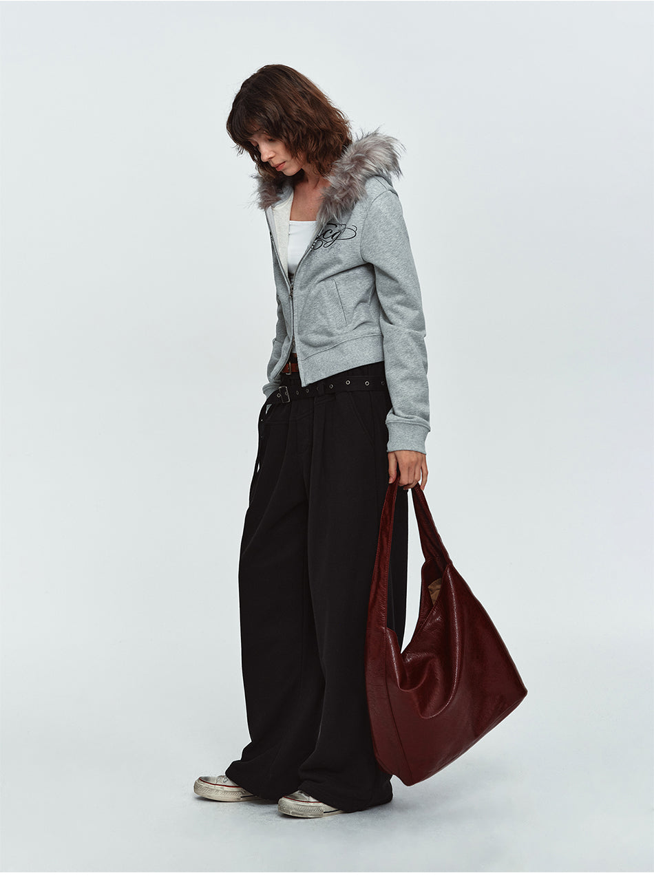 MADWITCH EYELET-BELTED WIDE-LEG RELAXED SWEATPANTS #CK61113