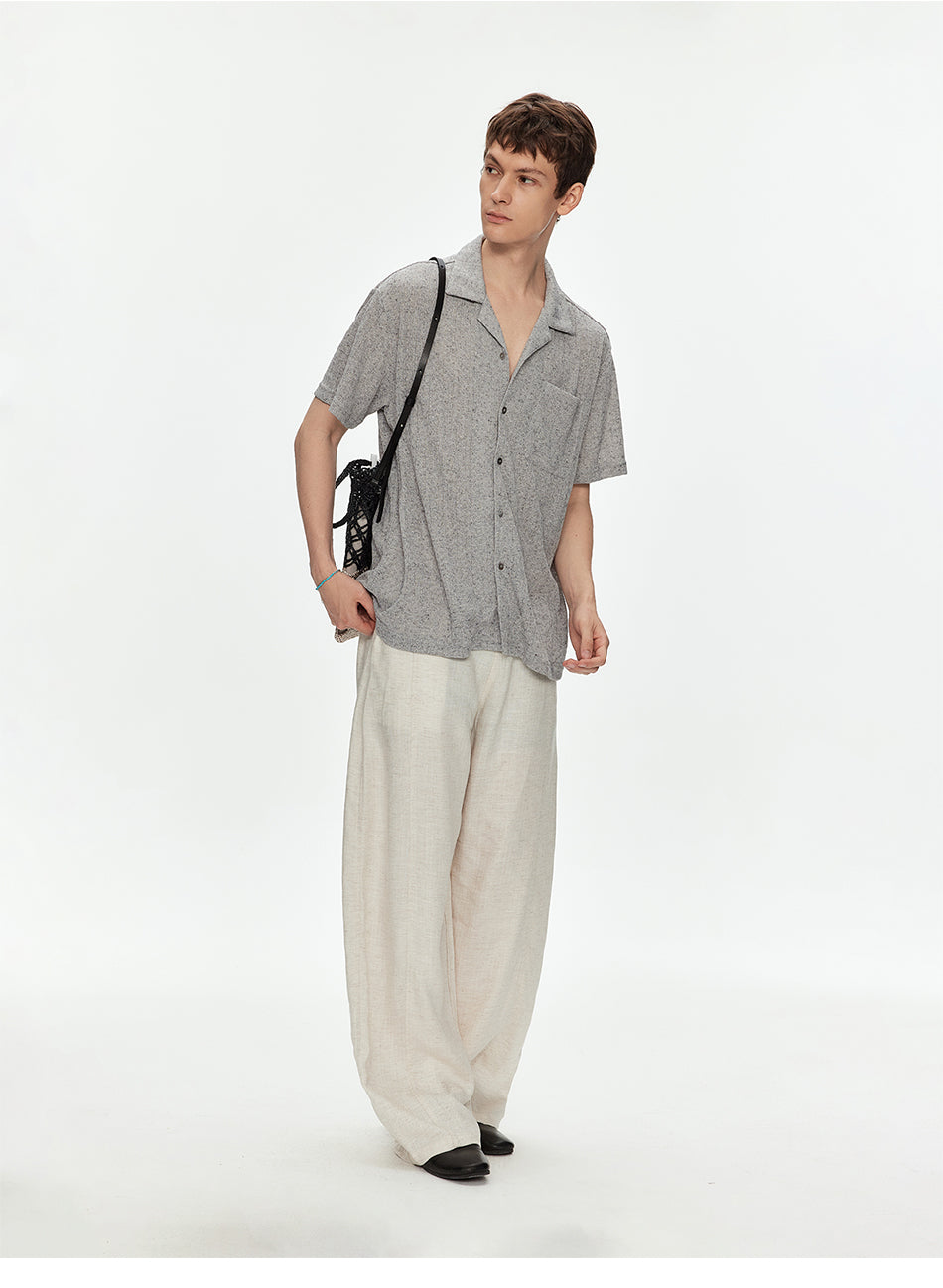 MADWITCH LINEN TEXTURE CUBA COLLAR SHIRT #C2651C26