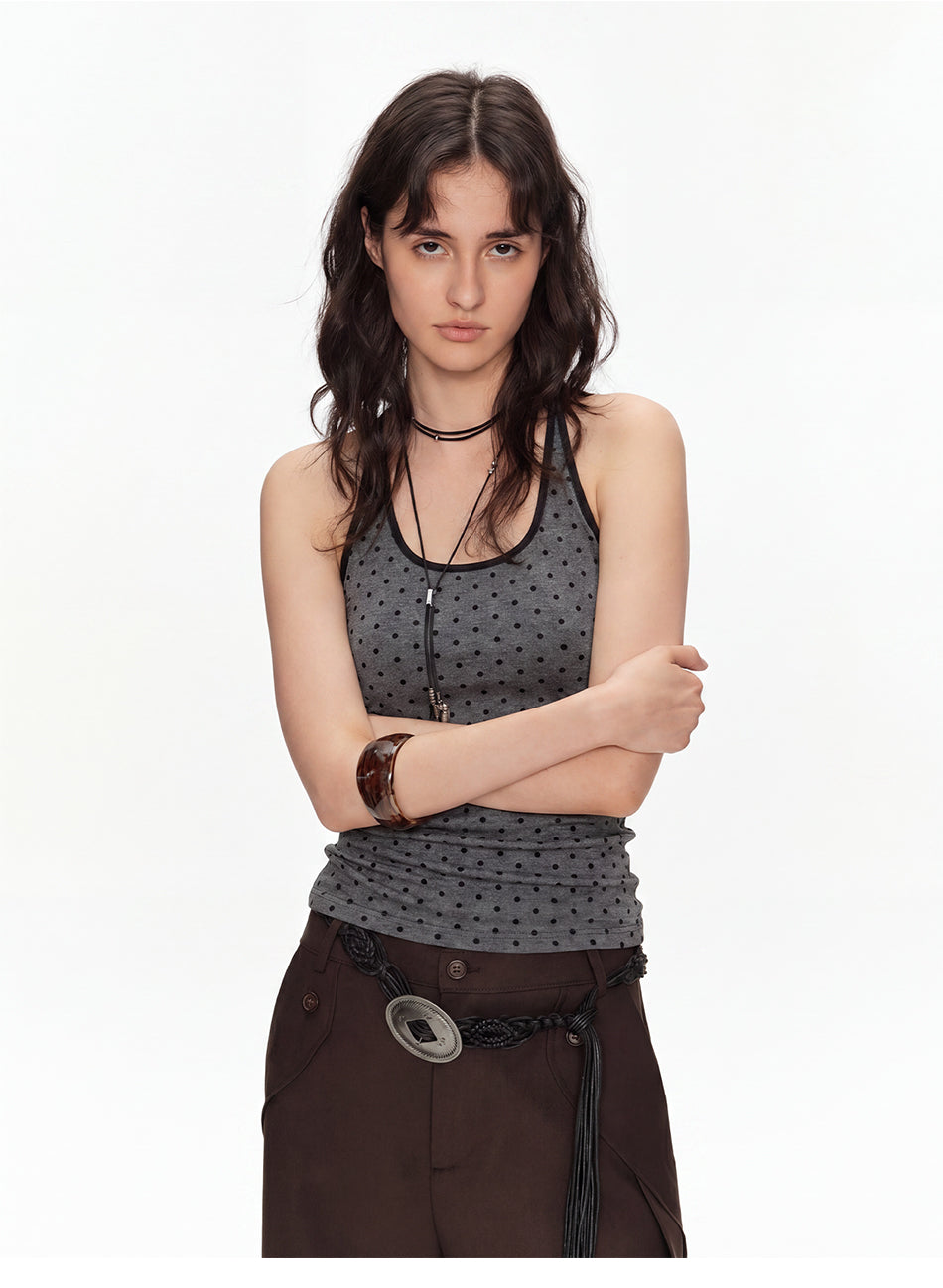 MADWITCH CONTRAST POLKADOT CRUNCHED TANK TOP #G26428
