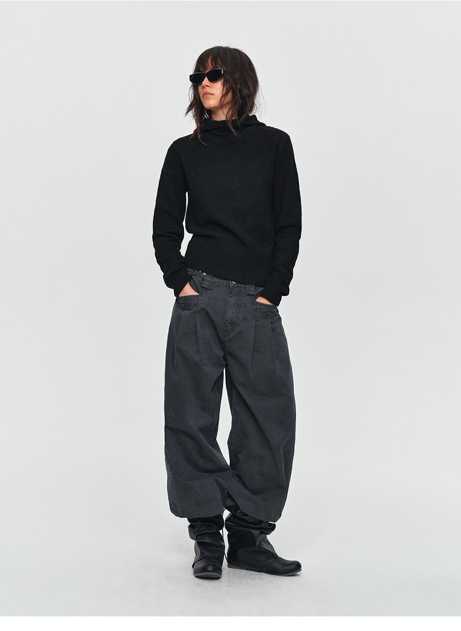 MADWITCH CROPPED SLOUCHY-HOOD KNIT SWEATER #MYC025