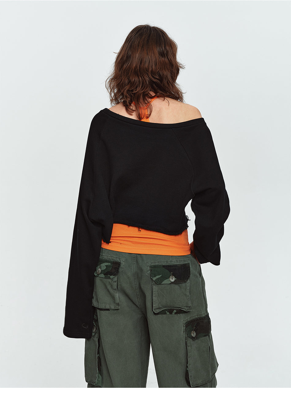 MADWITCH RAW-HEM ONE-SHOULDER CROPPED SWEATSHIRT #G2026114