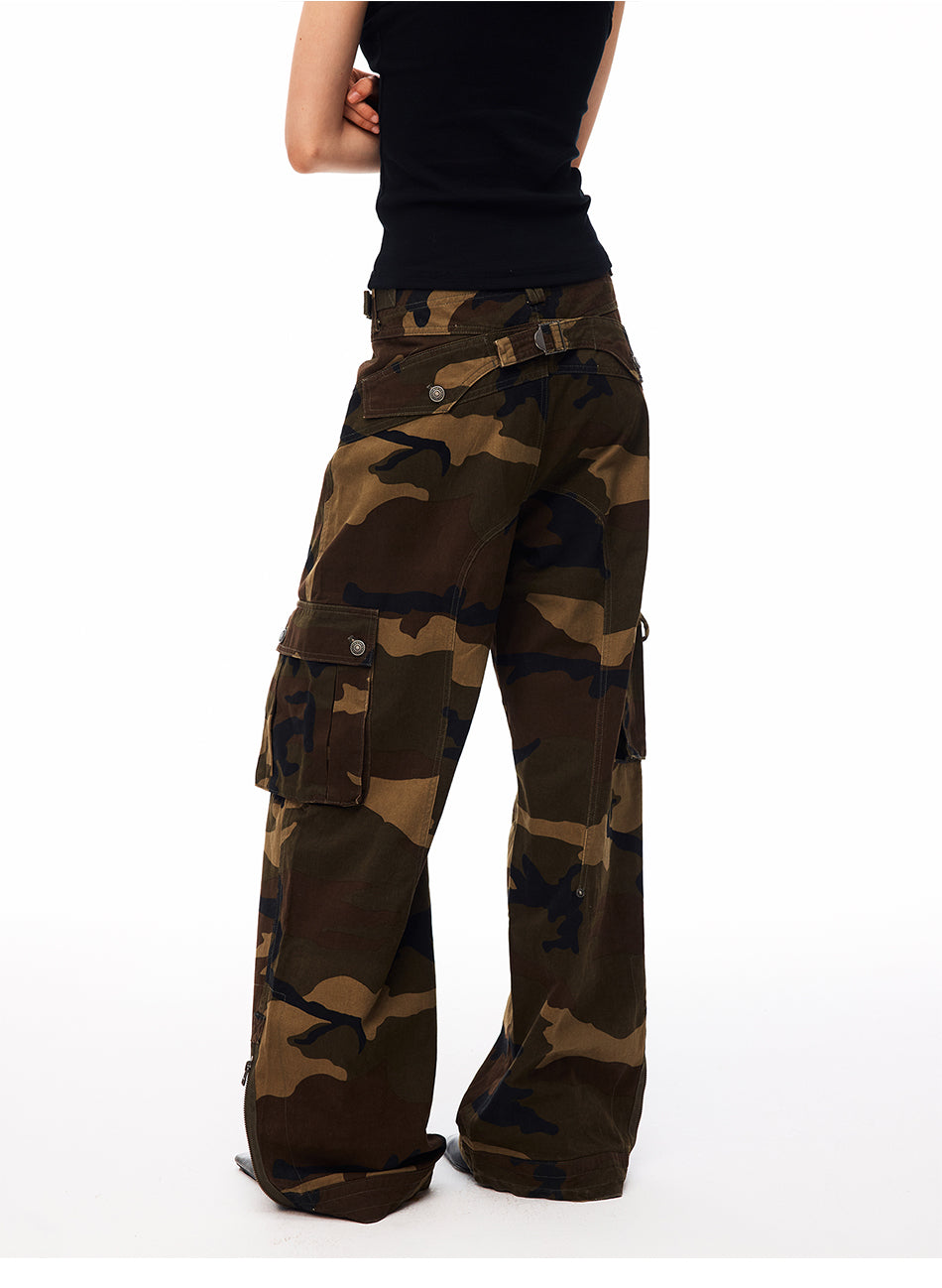 MADWITCH CAMO MULTI-POCKET BUCKLE-BACK CARGO TROUSERS #CK61026