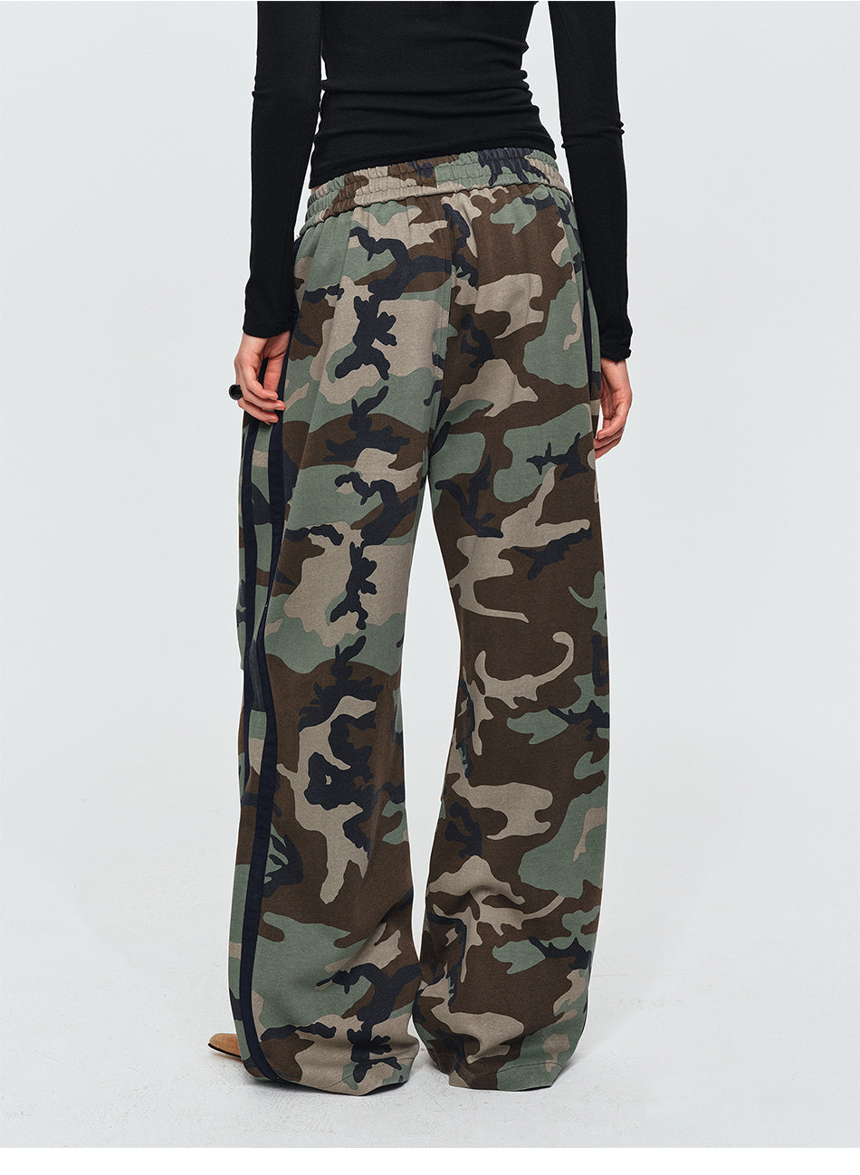 MADWITCH EMBROIDERED SIDE-STRIPE CAMO WIDE-LEG PANTS #CK61091