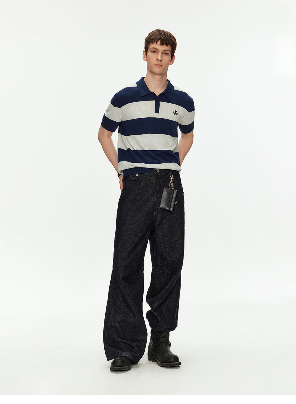 MADWITCH EMBROIDERED STRIPED KNIT POLO SHIRT #27512
