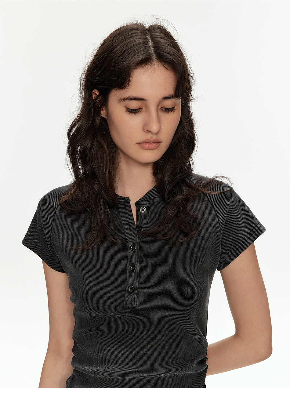 MADWITCH RIBBED HENLEY CROP TEE #G2160