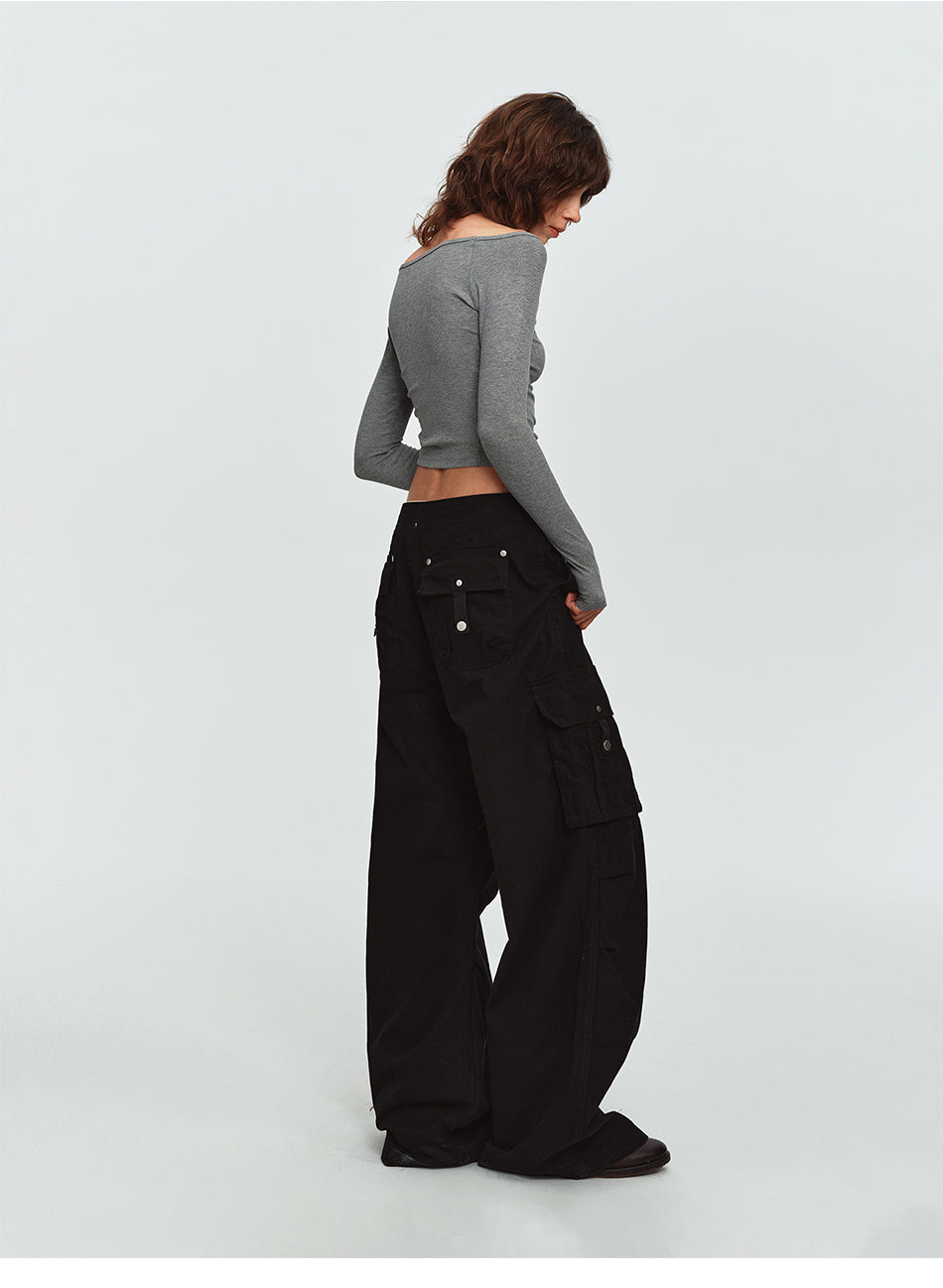 MADWITCH PLEATED MULTI-POCKET CURVED-LEG CARGO PANTS #6856