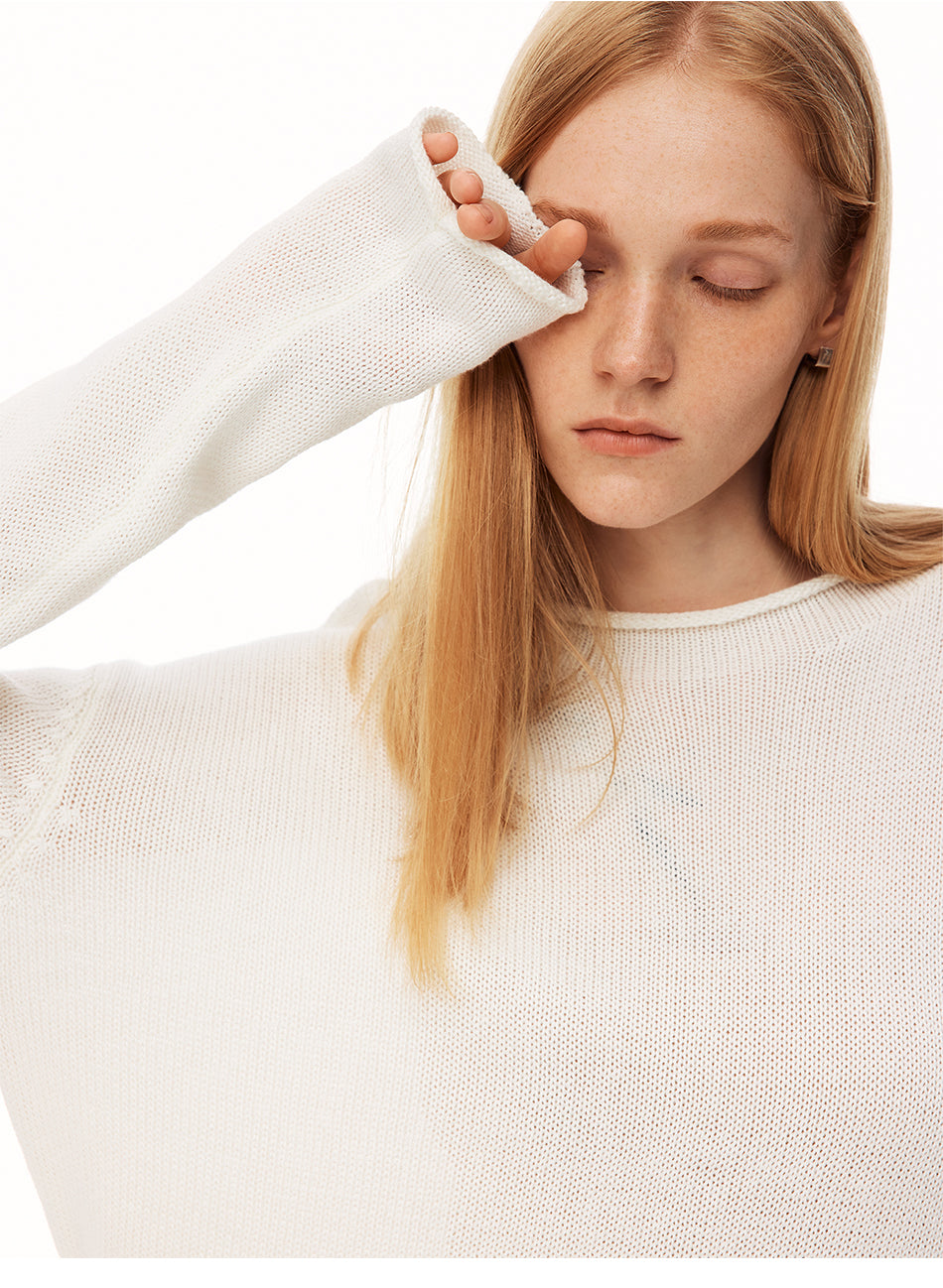 MADWITCH MINIMALIST MOCK NECK ROLL EDGE KNIT SHIRT #MYC021