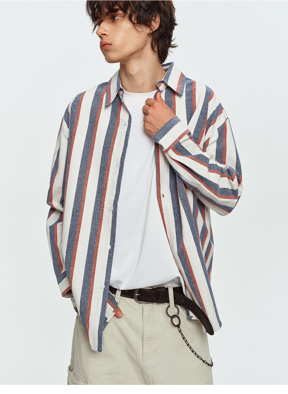 MADWITCH RED-AND-BLUE STRIPED OVERSIZED SHIRT #B302