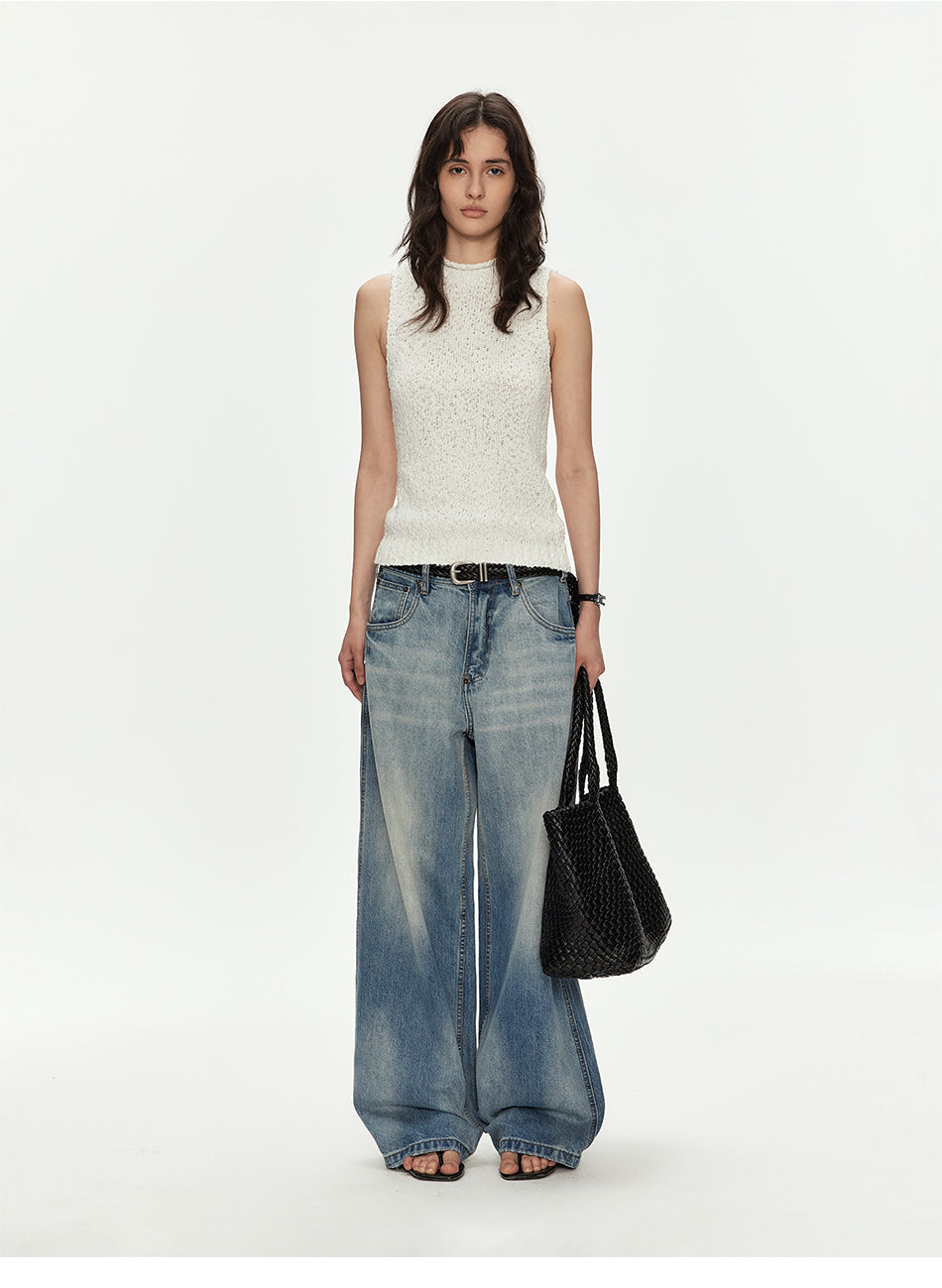 MADWITCH VINTAGE WASHED MARTINGALE WIDE JEANS #GPC9812