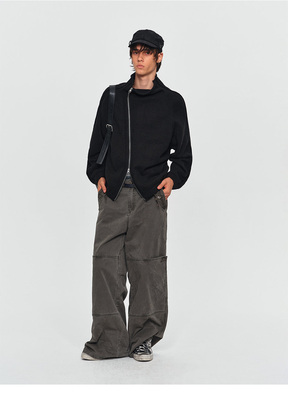 MADWITCH ASYMMETRIC-ZIP CROPPED KNIT CARDIGAN #GPMYC023
