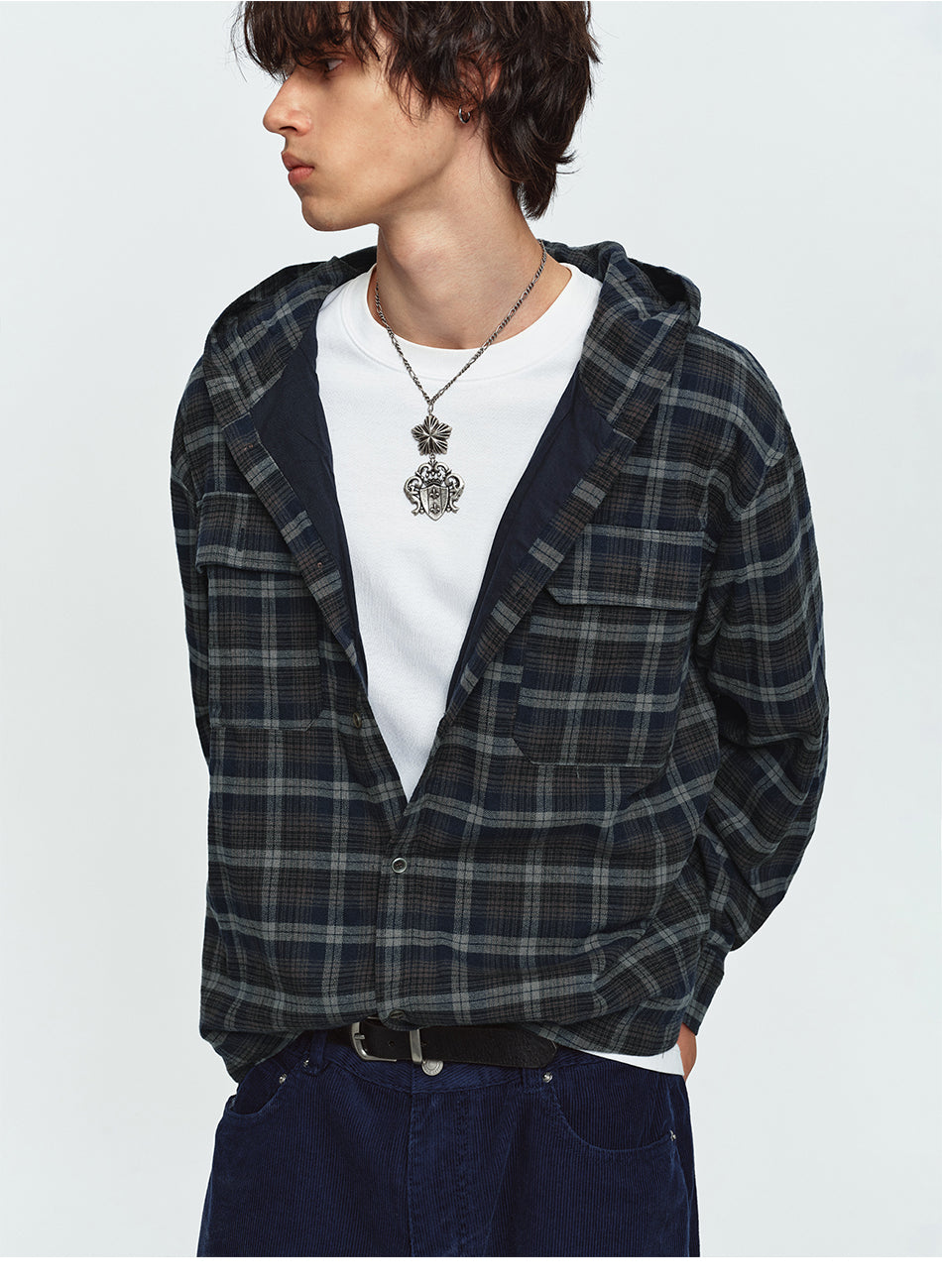 MADWITCH HOODED PLAID SHIRT JACKET #N2089
