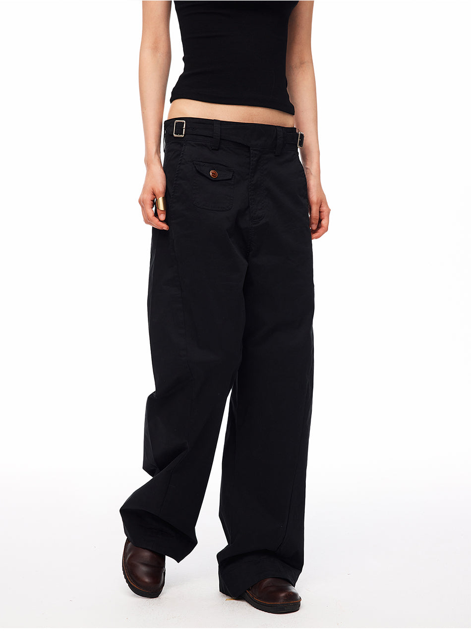 MADWITCH ADJUSTABLE WAIST CARGO WIDE-LEG PANTS #CK61012
