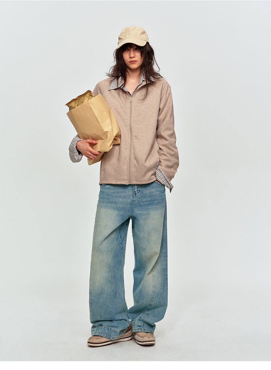 MADWITCH RAGLAN-SLEEVE STAND-COLLAR ZIP SWEATSHIRT #WT2373
