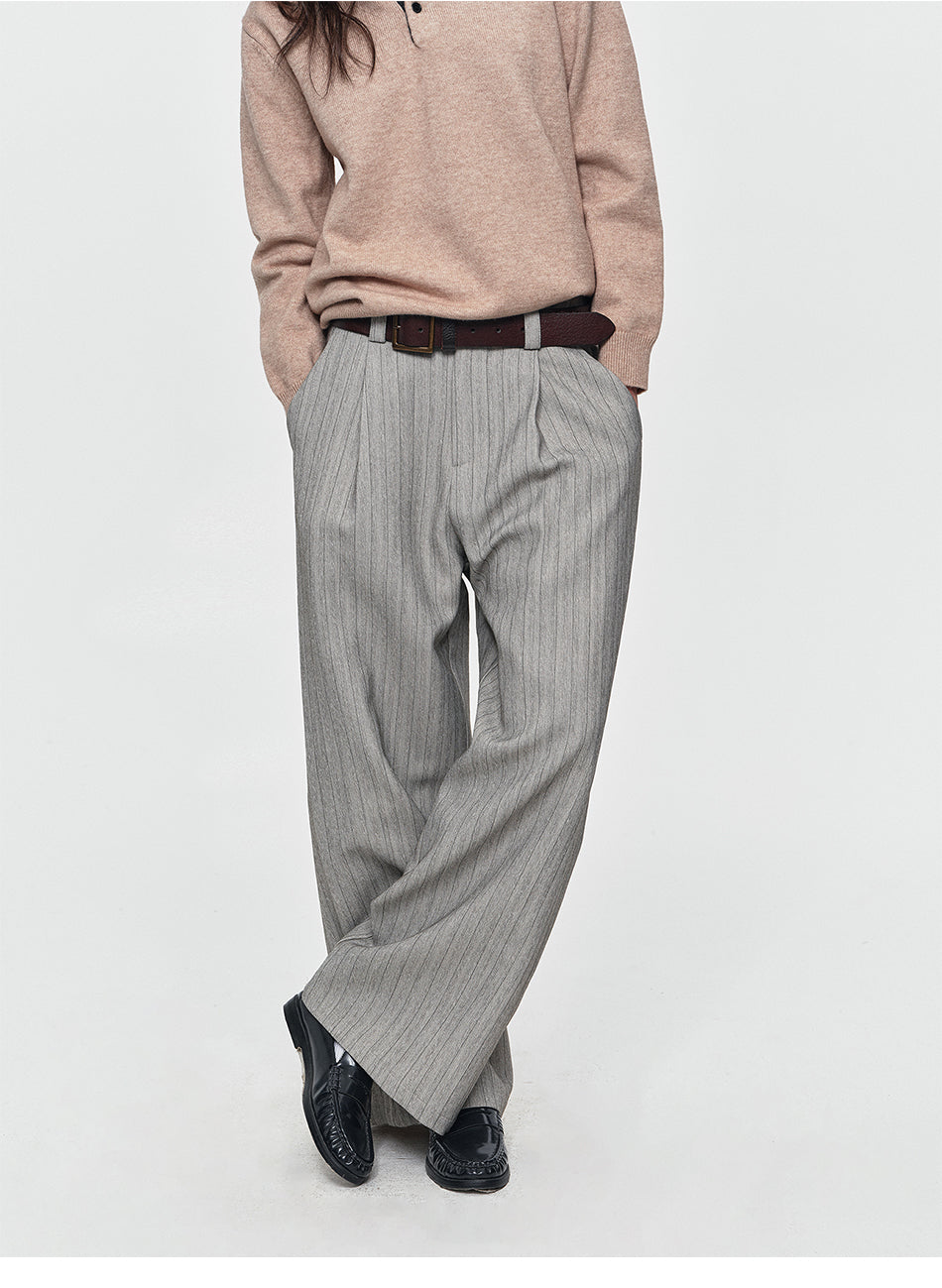MADWITCH DRAPED PINSTRIPE ELASTIC-WAIST WIDE-LEG TROUSERS #AW26131