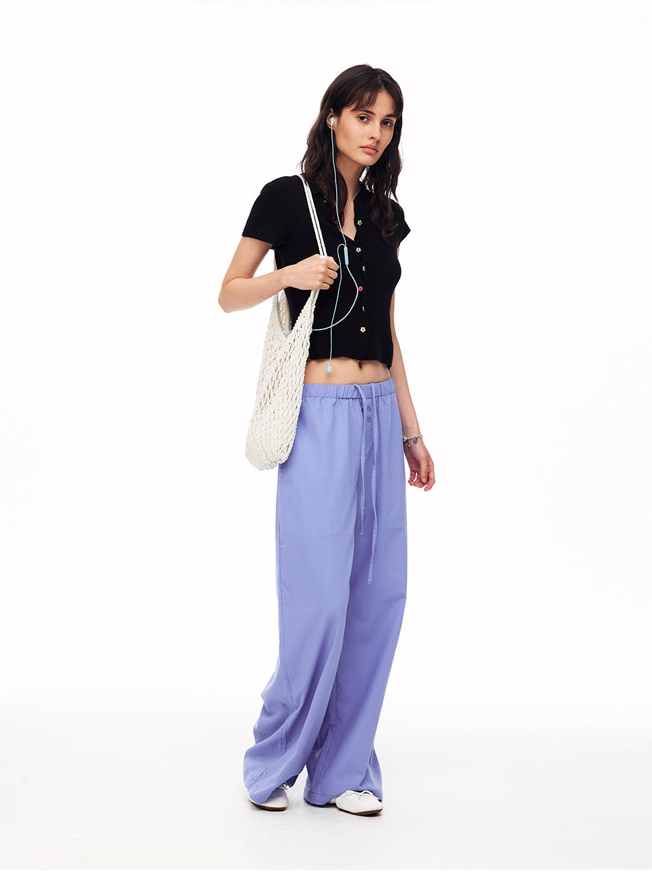MADWITCH SCALLOPED PLACKET FLORAL BUTTON KNIT TEE #TX458