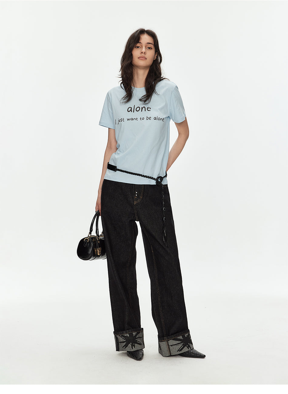 MADWITCH LETTER PRINT COUPLE TEE #MD4330