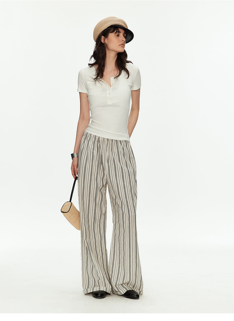MADWITCH LINEN STRIPE WIDE PANTS #CK61018