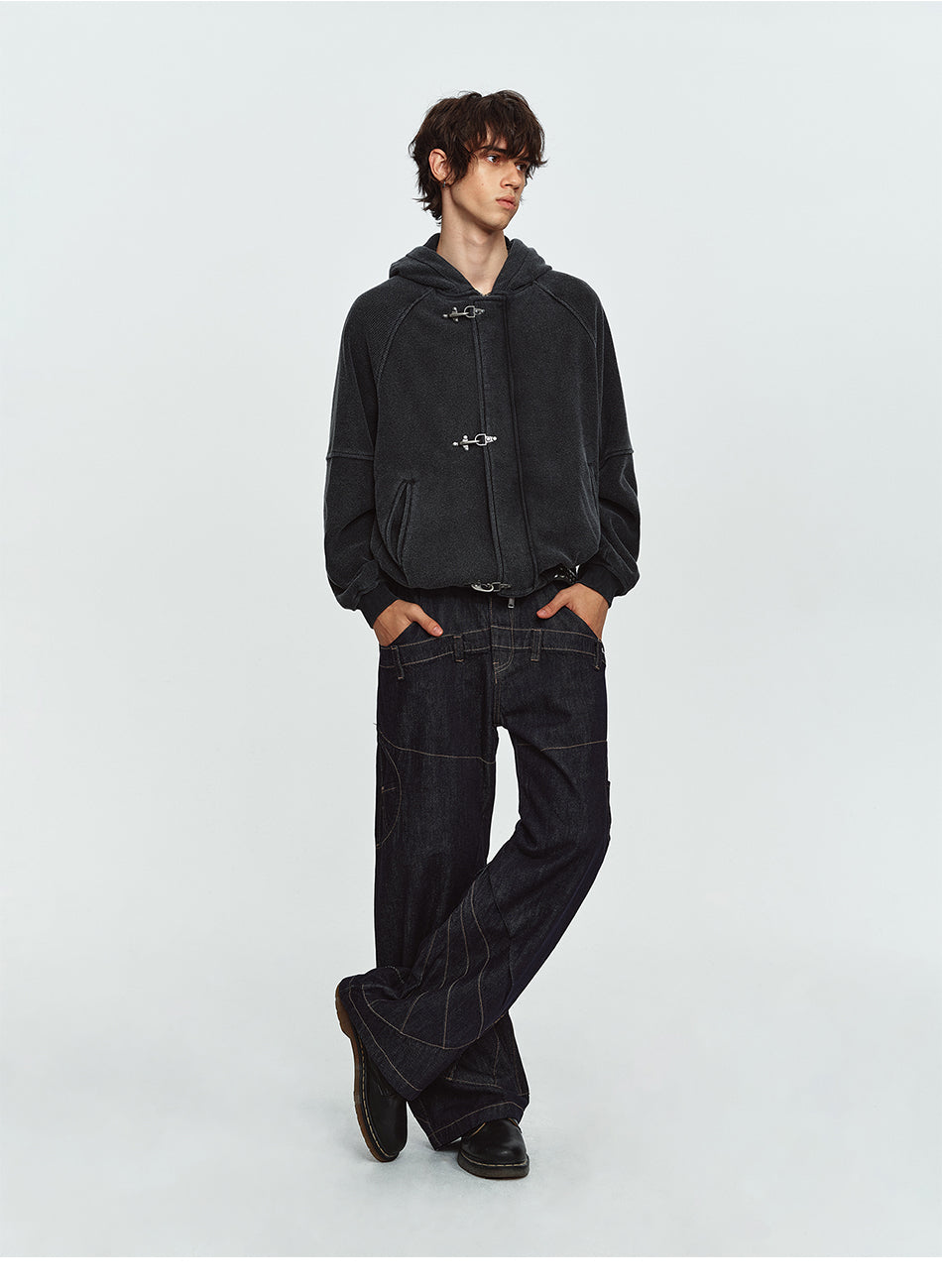 MADWITCH WAFFLE-KNIT BUCKLE-CLOSURE HOODED JACKET #AW26154