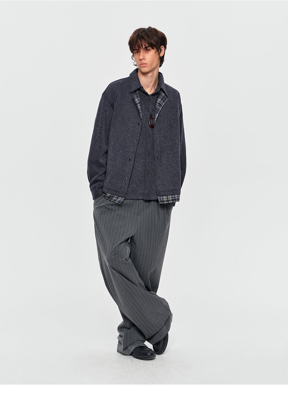 MADWITCH LAYERED PLAID-COLLAR BUTTONED SWEATSHIRT #880936