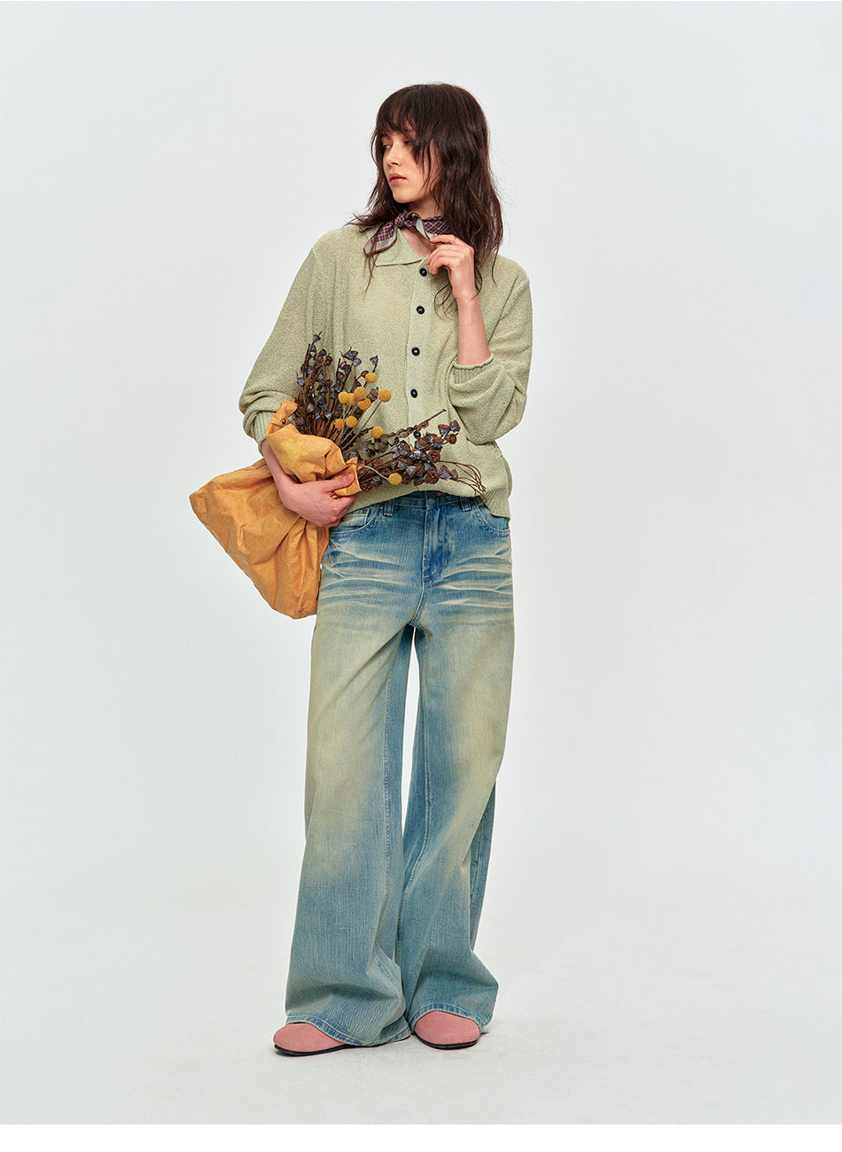MADWITCH SLUB-WASHED WIDE-LEG JEANS #GPCN9856