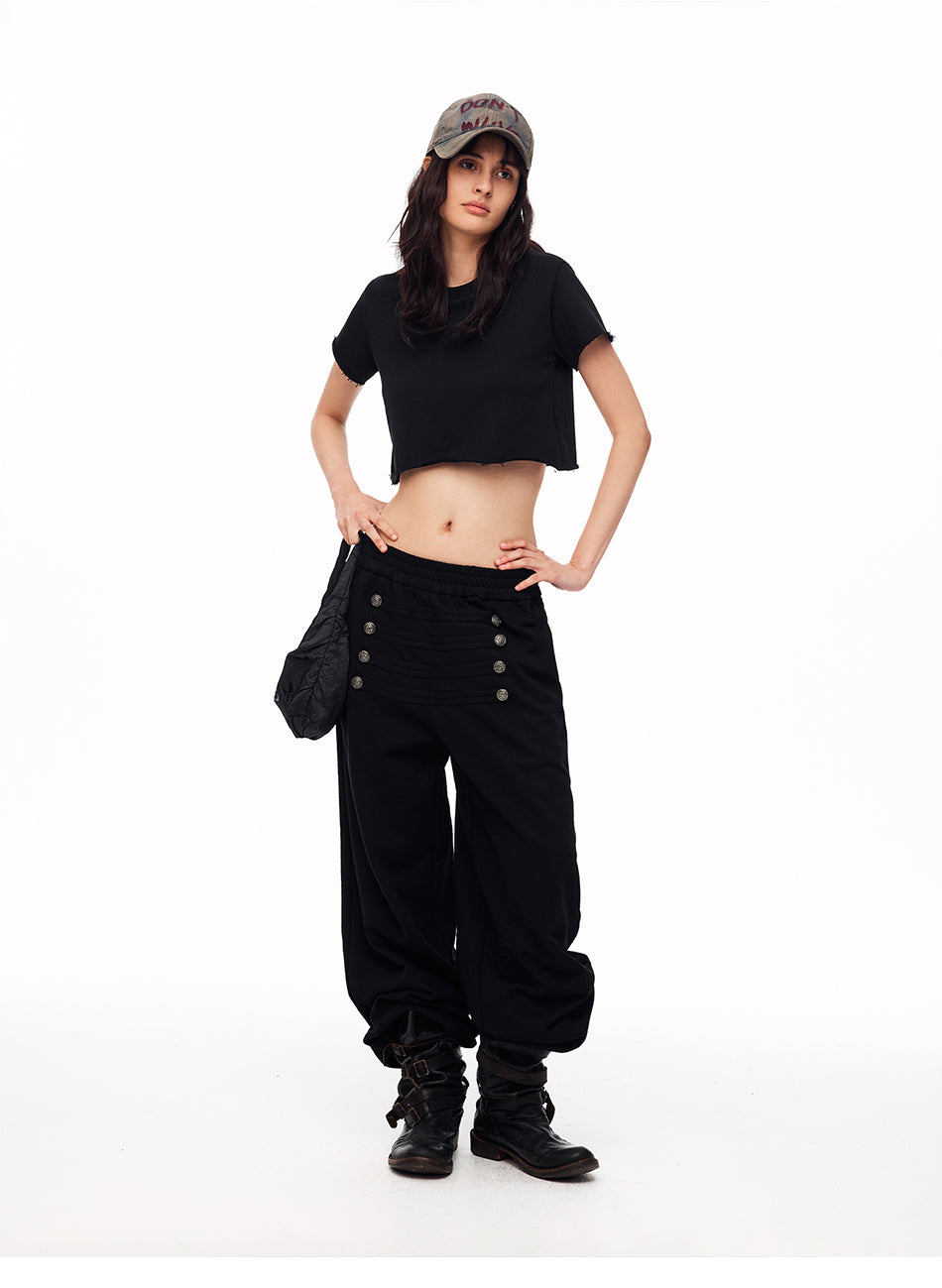 MADWITCH VINTAGE PALACE BUTTONED WIDE-LEG SWEATPANTS #L2026630