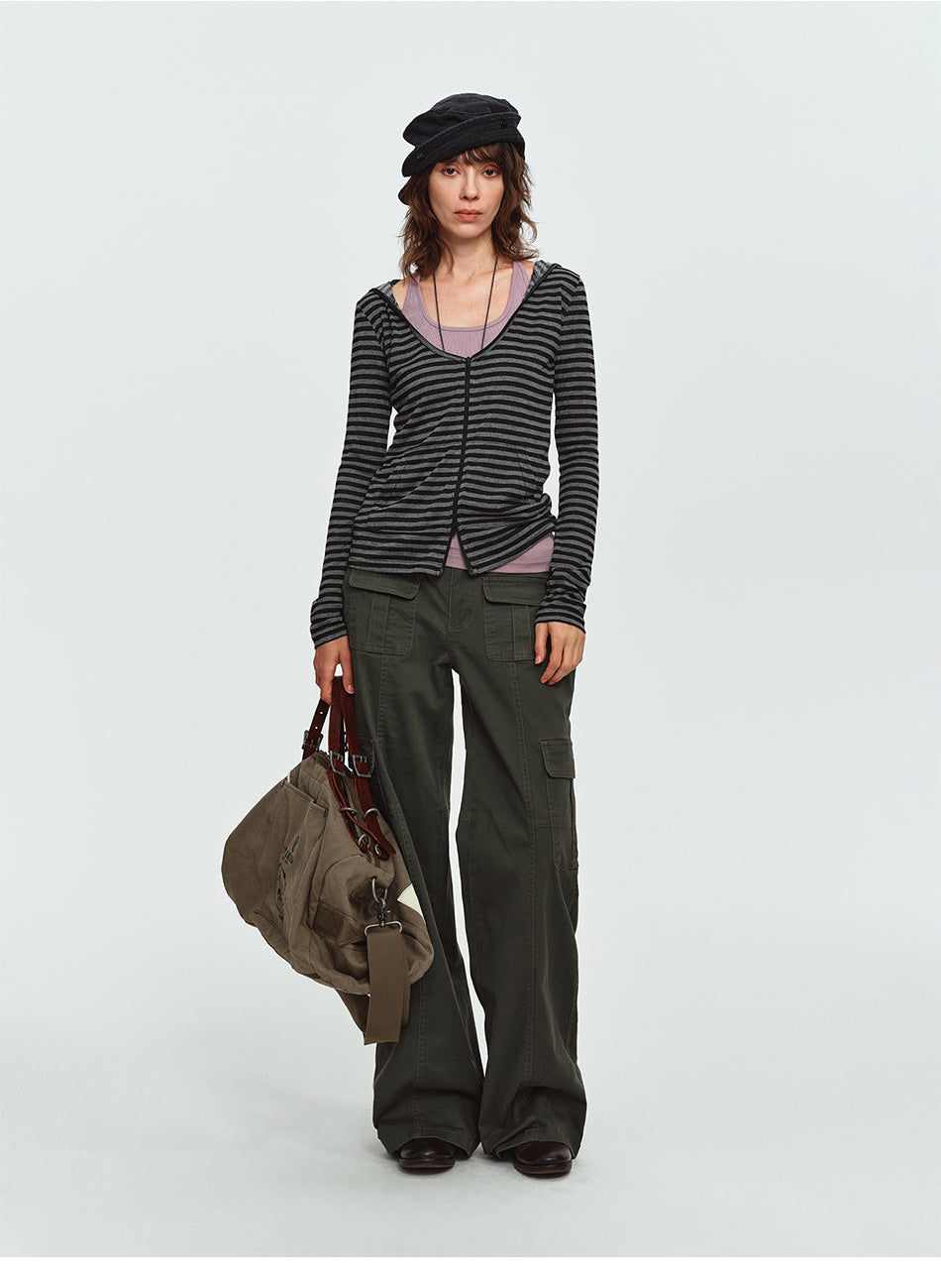 MADWITCH MULTI-POCKET DRAWSTRING WIDE-LEG CARGO PANTS #AN9528