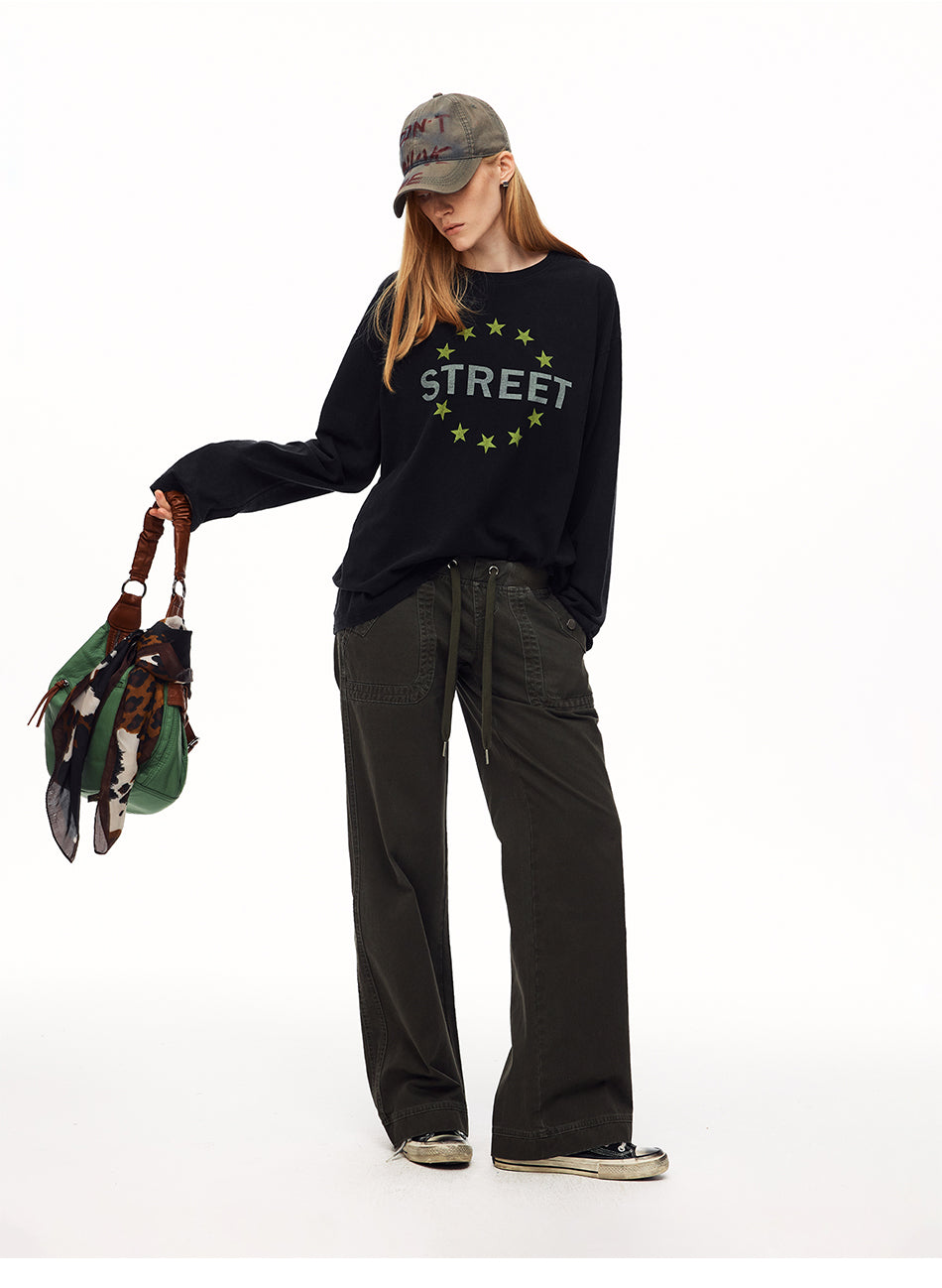 MADWITCH WASHED DISTRESSED DRAWSTRING CARGO PANTS #A635