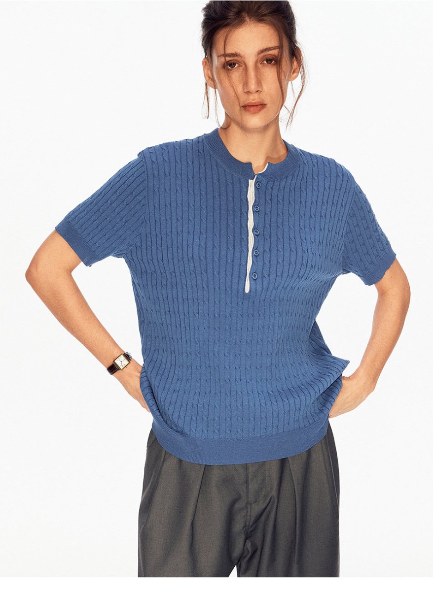 MADWITCH RIBBED HENLEY LINEN TEE 96006 - MadWitch Store