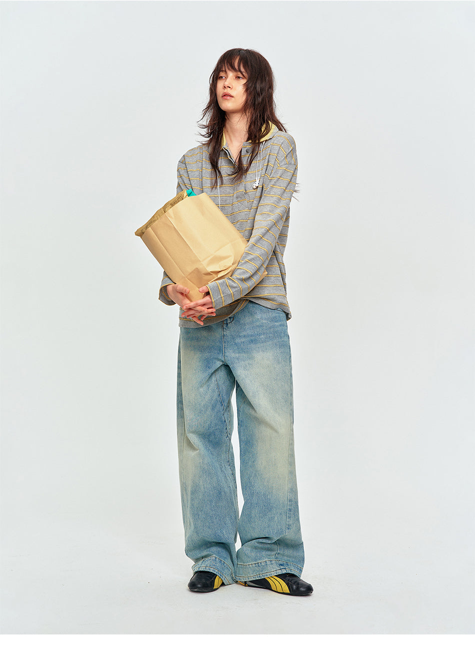 MADWITCH CINCH-BACK CURVED WIDE-LEG JEANS #CK9823