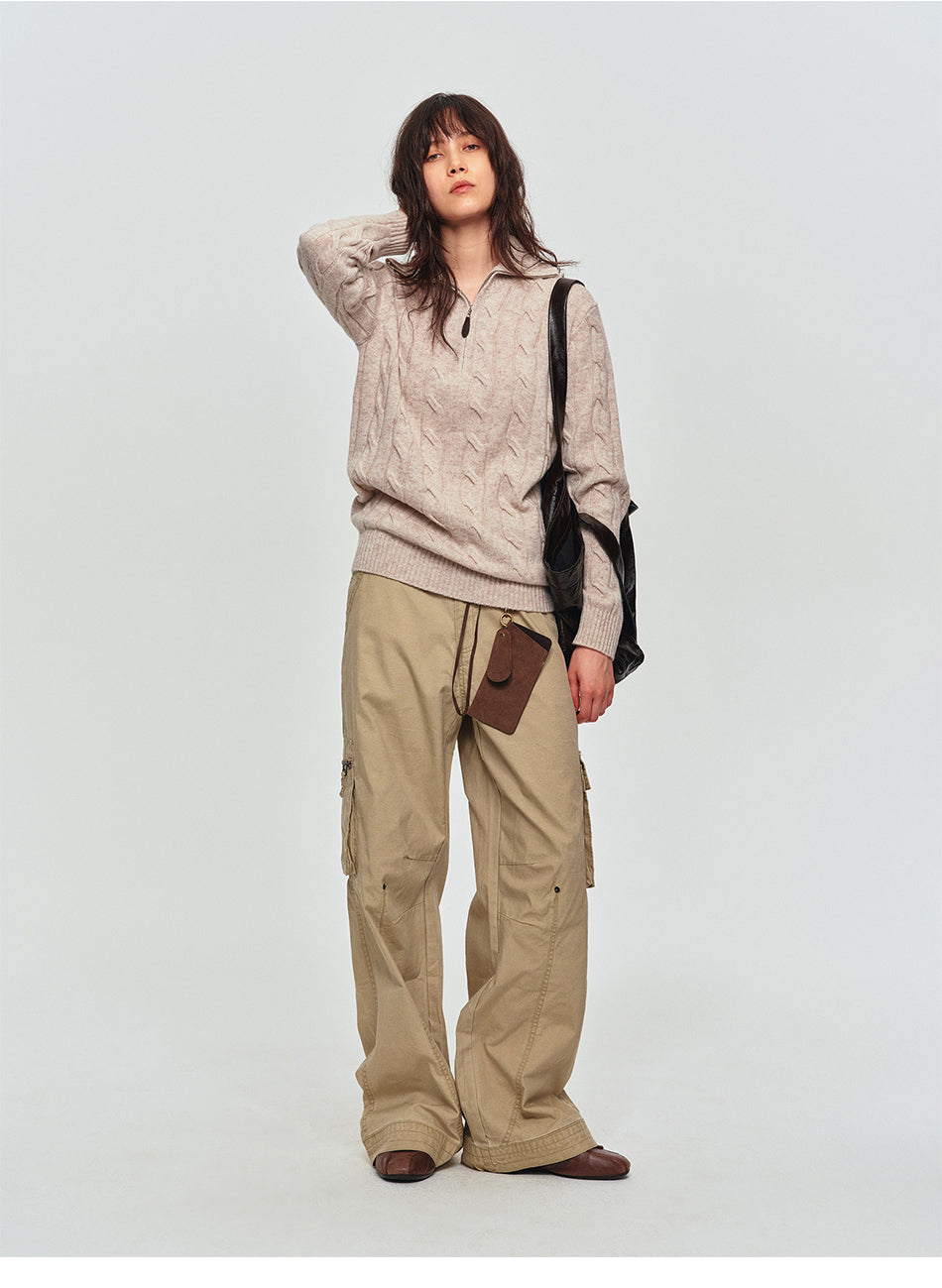 MADWITCH HALF-ZIP CABLE-KNIT WOOL-BLEND SWEATER #11809