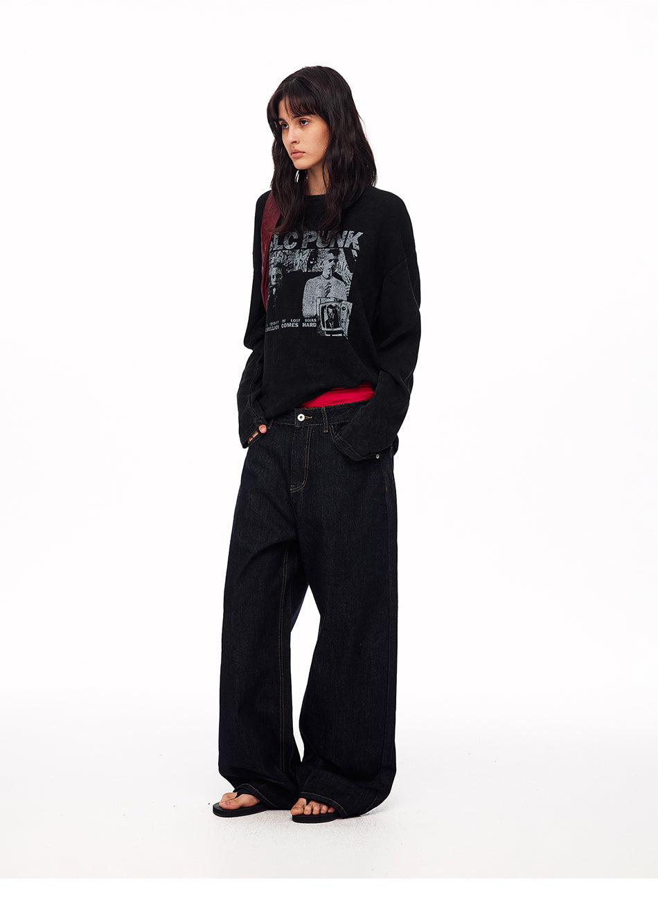 MADWITCH PUNK DISTRESSED WAFFLE-KNIT GRAPHIC T-SHIRT #N2195