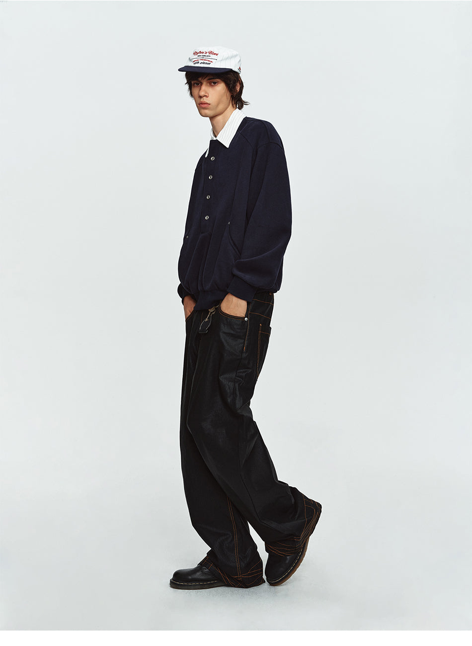MADWITCH LAYERED HENLEY PREPPY RELAXED SWEATSHIRT #991508