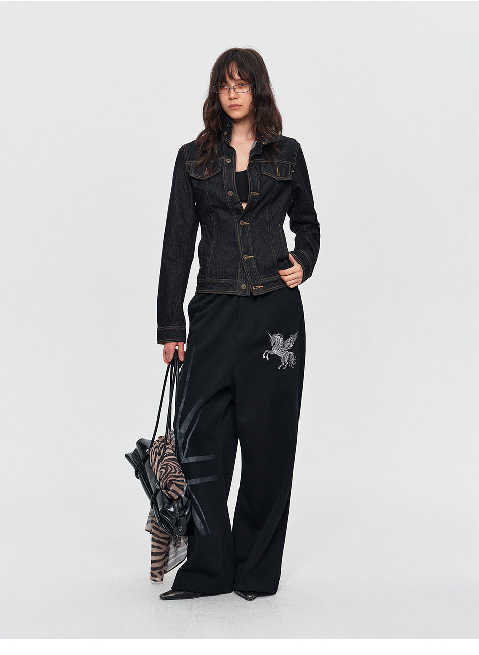 MADWITCH CONTRAST-STITCH CROPPED DENIM JACKET #Z1649