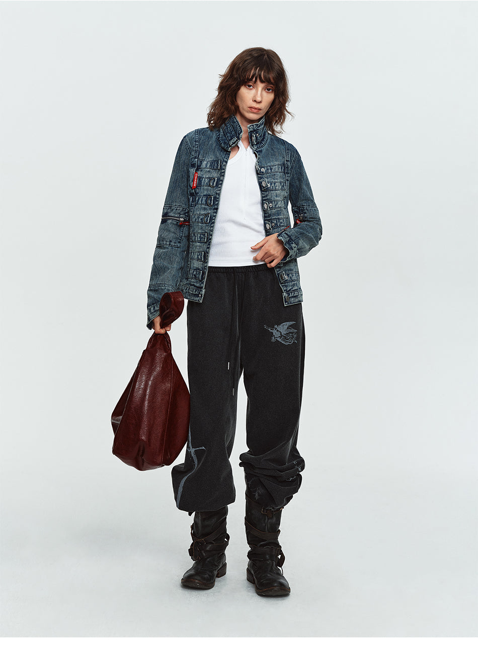 MADWITCH NAPOLEON-BUTTON WASHED CROPPED DENIM JACKET #2026126