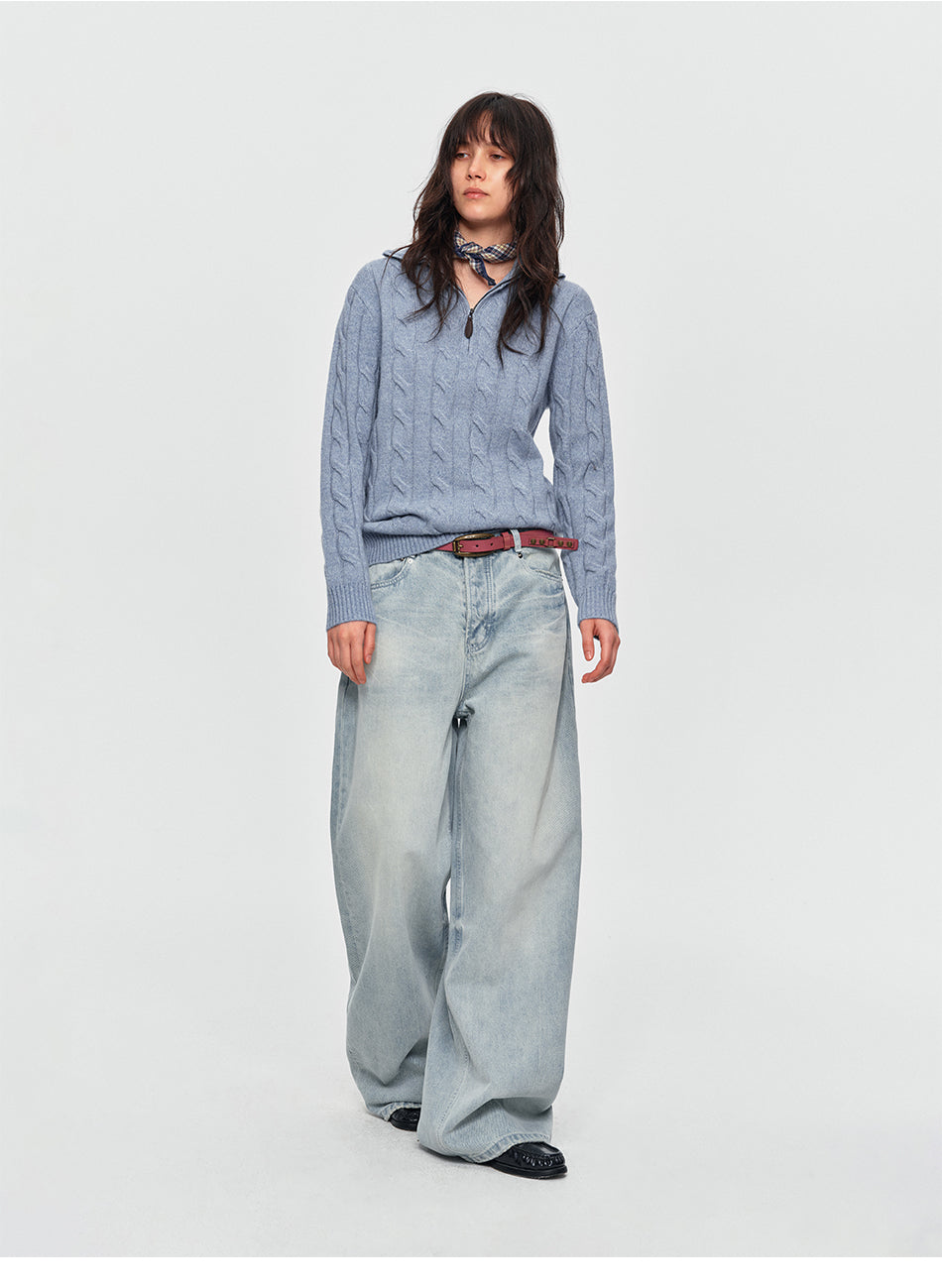 MADWITCH VINTAGE WASHED DRAPED WIDE-LEG JEANS #BKJ7102